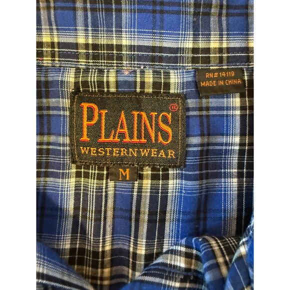 Plains Western Wear Blue Plaid Pearl Snap Shirt Men’s M  Cowboy Rodeo Y2K - Picture 2 of 7